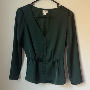J. Crew Deep Green V-Neck Blouse